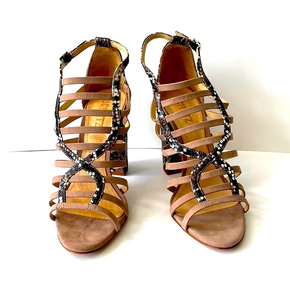 Schutz 'Kaye' Snakeskin-Print Strappy Sandals, Light Pink, 8B - Picture 3 of 13